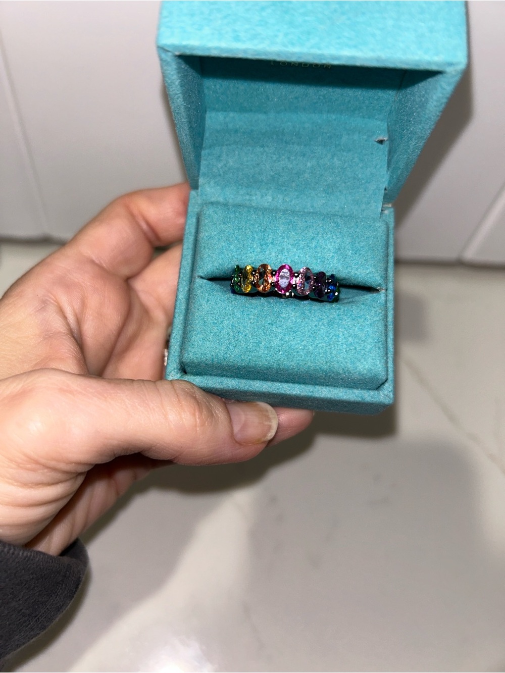 Kurt Geiger Rainbow Crystal Ring Multicolor Stones,black hardware NIB/NWT - Picture 7 of 11